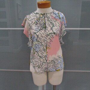 Derek Lam 10 Crosby Butterfly Sleeve Map of Italy Print Blouse